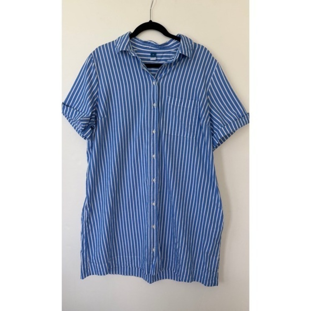 Old Navy Womens XL Blue White Striped Short Sleeve Button Front Mini Dress